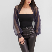 Boléro court en maille transparente sexy pour femme, tricoté, coupe ajustée, manches longues, ouvert sur le devant, haute qualité, tendance