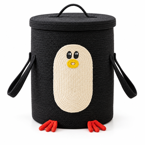 Cesta de Almacenamiento Personalizable 100% Yute Ecológica con Forma de Pingüino, con Tapa y Asas Laterales para Organización de Juguetes en la Guardería - Product Image 2