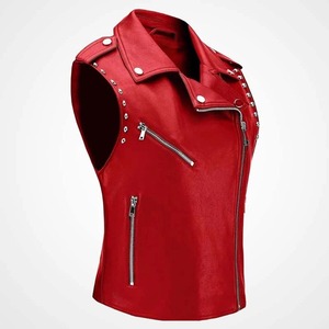 Chaleco de Piel de Oveja Roja para Mujer, Chaleco de Cuero Genuino con Detalles Tachonados - Product Image 3