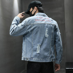 Veste en jean unie pour homme, style streetwear, haute qualité, manches longues, décontractée, pour l'extérieur, hiver, streetwear, unie, en denim, très vendue - Product Image 2