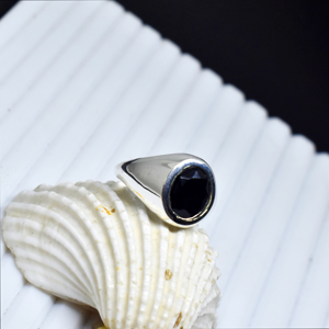 Black Onyx <b>Signet</b> <b>Ring</b> 925 Sterling <b>Silver</b> Oval Faceted Gemstone Bezel Setting Pave <b>Men</b> Minimalist Handmade Wedding Party - Product Image 6