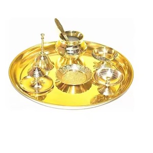 High Quality Brass Pooja Thali Classic Design Ethnic Style Religious Ritual Plate <b>Home</b> <b>Temple</b> Use - Product Image 3