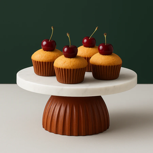 Round Wood & <b>Marble</b> <b>Cake</b> <b>Stand</b> Buffet Dessert <b>Stand</b> Grey Stone Crafts Fruit Display <b>Stand</b> for Kitchen Entry Way Decoration - Product Image 3