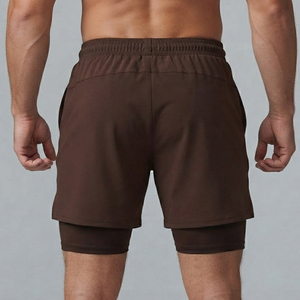 Wholesale Gym Wear Double Layer <b>Compression</b> <b>Shorts</b> <b>Men</b> Polyester High Quality Sports Training <b>Shorts</b> Drawstring Med Waist <b>Short</b> - Product Image 2