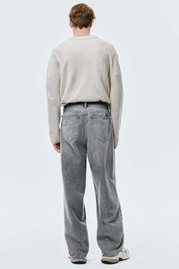 Jean en denim large pour homme 100 % coton, écologique, gris délavé, coupe ample élégante, style vintage décontracté, couleur unie de qualité supérieure, boutonné - Product Image 2