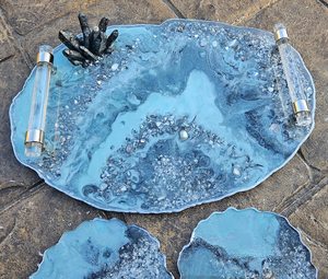 Geode Resin Tray Serving Tray Jewelry Tray <b>Makeup</b> <b>Vanity</b> tray Resin tray with handles Perfume tray Epoxied tray Wine Cheese tray - Product Image 3