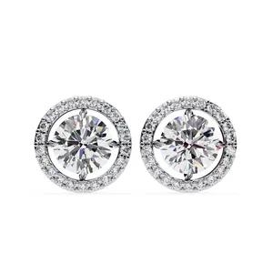 Pendientes de Diamante Cultivado en Laboratorio de Corte Redondo de 2 Ct F VVS2 con Halo, Oro Blanco de 14k, IGI - Product Image 1