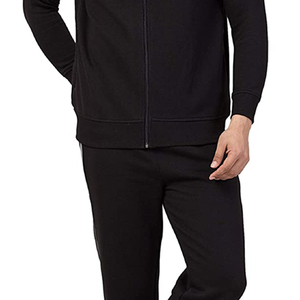 Survêtement noir pour homme à manches longues, col montant, décontracté, couleur unie, respirant, en polyester, coupe régulière, poids moyen, longueur mi-longue - Product Image 5