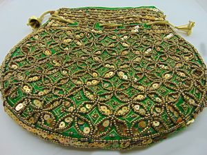 Buy Women's Beaded Women's <b>Wristlet</b> With Gold Thread Pattern Vintage Style Handmade Purse Potli Purse Ethnic Rajasthani Mirror - Product Image 6