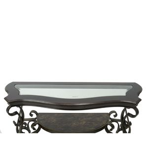 Consolle da 137 cm (L) x 51 cm (P) x 76 cm (A) con piano in vetro, ripiano in MDF, gambe in metallo con finitura a polvere, tavolino da divano con ripiano centrale effetto marmo - Product Image 1