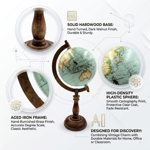 Luxury Executive Desk Globe with Detailed World <b>Map</b> | Wood Iron & Plastic Stand Educational Office Desk Globe Home Decor - Product Image 2