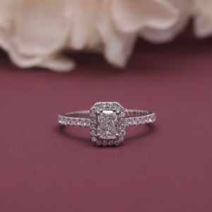 IGI Certified Lab Grown Radiant Cut <b>Diamond</b> Halo Engagement <b>Ring</b> 14K White / Rose And Yellow Gold Hidden Halo <b>Diamond</b> <b>Ring</b> - Product Image 1