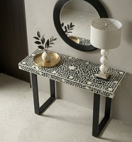 Table console moderne pour entrée, table de canapé, dessus à motifs noir et blanc, pieds en métal pour salon, couloir
