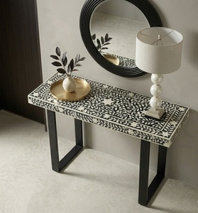 Mesa de Consola Moderna para Entrada o Sala de Estar, con Patrón en Blanco y Negro y Patas de Metal, para Recibidor - Product Image 3