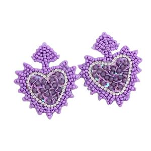 Pendientes colgantes de corazón de acero inoxidable boho-chic hechos a mano, patrón floral, ropa informal diaria para fiestas, pendientes de aro de moda - Product Image 5