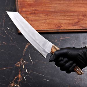 Cuchillo de Chef de Acero Inoxidable Estilo Japonés Forjado a Mano con Mango de Madera Pakka y Funda de Cuero, Espiga Completa, OEM Personalizado - Product Image 4