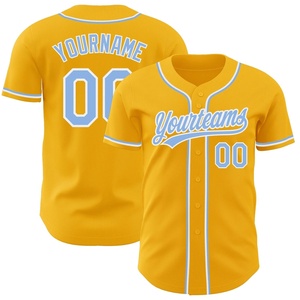 Custom Yellow Baseball Jersey Green Trim Heat-Transfer Printed Team Name Number Unisex Short Sleeve Breathable Polyester Sport - Product Image 2