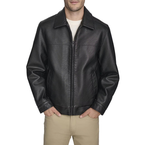Men's Genuine Cowhide <b>Leather</b> Bomber Jacket Full Sleeve Turn-down Collar Zipper Closure Autumn Wear Solid Color Regular Fit - Product Image 1