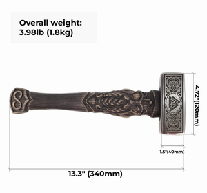 Marteau décoratif de style viking, homme barbu sculpté, manche en bois, tête en métal, motif nordique, 13,3 pouces, accessoire, cadeau - Product Image 1