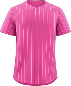 Maillot de baseball unisexe rose rayé à manches courtes, boutonné sur le devant, en polyester anti-humidité, coupe classique, pour toutes les saisons - Product Image 1