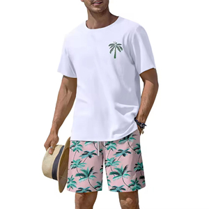 Ensemble décontracté pour homme : short de plage d'été respirant et t-shirt à manches courtes à motif uni - Product Image 5