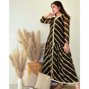 Ensemble Kurta en Chiffon Lehariya Noir Cendré Taille XS - Product Image 5