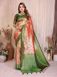 Modern Banarasi <b>Tissue</b> Silk Floor-Length Saree for <b>Wedding</b> Diwali & Party - Product Image 2