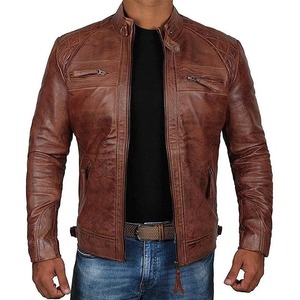 Customizable ODM Autumn Varsity Jacket for <b>Men</b> Coated Stand Collar Genuine Leather with Zipper Front Logo on Sale - Product Image 6