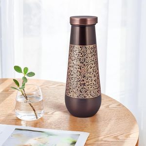 Botella de Agua de Cobre de Diseño con Grabado Floral Negro y Cobre, 1000 ML, a Prueba de Fugas, Botella Ayurvédica para Beber, Regalo Premium - Product Image 5