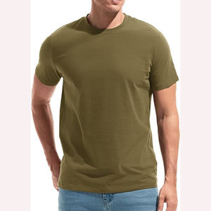 Camiseta de Manga Corta para Hombre, Color Verde Oliva, Cuello Redondo, Corte Regular, Color Sólido Informal, 100% Algodón Jersey, Tejido Liso Teñido - Product Image 5