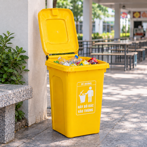 60L Plastic Outdoor Trash Can Flip Lid Odor Plastic Recycling Bin Lift Top Trash Can with <b>Sign</b> for Park School Public Area - Product Image 2