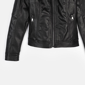 Women's PU <b>Leather</b> Women's Jacket With Zipper Closure Turn-down Collar Full Sleeve <b>Short</b> Length Solid Color Woven Fabric Autumn - Product Image 3