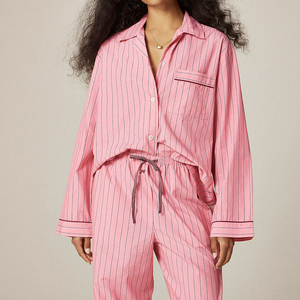 Women's Pajama Sets Organic Cotton Women's Pajama Sets Custom Front Logo Elastic Waist Sleeveless Striped Loungewear Sleepwear - Product Image 5