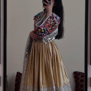 Vestido Maxi Étnico Informal para Mujer, Estilo Afgano Kuchi, Bordado, Bohemio, de Manga Larga, Vintage, para Fiesta, Dorado - Product Image 3