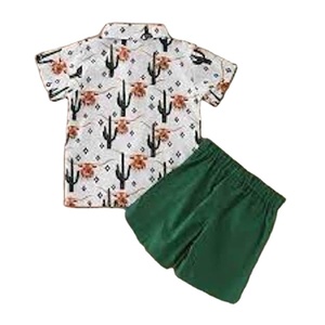 ชุดเสื้อผ้าสำหรับเด็กวัยหัดเดินแบบลำลองสำหรับฤดูร้อนของเด็กผู้ชายชุดเสื้อยืดลายดอกไม้ผ้าฝ้ายสุดเท่ห์และกางเกงขาสั้นผ้า100% คอมบ์ขนาดกะทัดรัด - Product Image 2