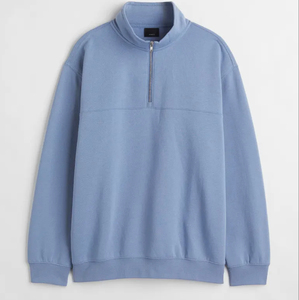 Sudadera de Hombre Azul Claro Sólido con Cierre de Cremallera, 100% Algodón, Manga Larga, Informal, para Invierno - Product Image 4