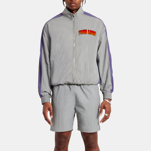 Ensemble deux pièces personnalisé en nylon, coupe-vent par sublimation, survêtement vintage en polyester, ensemble short et coupe-vent zippé style streetwear - Product Image 4
