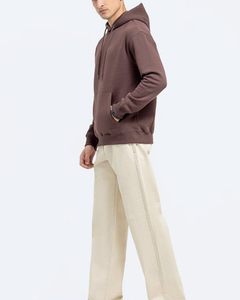 Sweat-shirt à capuche marron pour homme, coupe classique, en coton French Terry, couleur unie, vêtement décontracté pour l'automne - Product Image 3