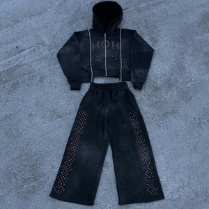 Conjuntos de Sudadera con Capucha Degradados Sólidos Personalizados para Hombre, Pantalones Largos con Pedrería, Cierre Frontal con Cremallera, Estilo Y2K, Invierno - Product Image 5