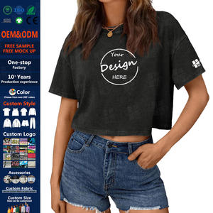 T-shirts courts pour femmes en jersey imprimé sur le devant, en coton épais 240 GSM, délavé à l'acide, décontracté, pour l'été et l'entraînement, coupe classique, doux - Product Image 1
