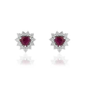Hot Selling Best Price Fine Heart Shape Ruby & Diamond Minimal Cluster <b>Stud</b> <b>Earrings</b> Girls 14K Solid White Gold Simple Jewelry - Product Image 1
