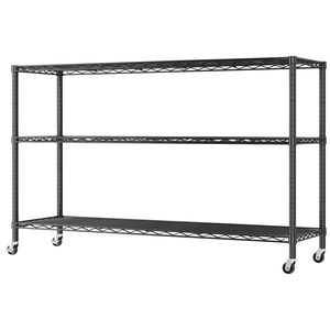 Scaffali Regolabili per Garage a 3 Ripiani 117*45*104cm, Verniciati a Polvere Neri con Piedini e Ruote Regolabili - Product Image 2