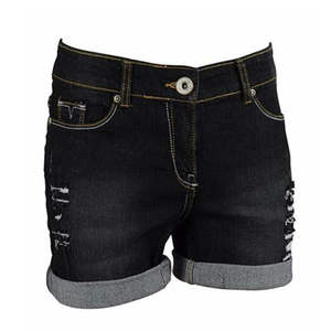 กางเกงยีนส์ขาสั้นเอวกลางสำหรับผู้หญิง ผ้าเดนิมยืด สไตล์สตรีทแวร์ ผลิตจากวัสดุรักษ์โลก รับออกแบบและสกรีนโลโก้ ขาซ้ายทำพิเศษ - Product Image 2