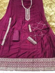 Salwar Kameez étnico para mujer, de seda georgette con bordados, traje Salwar Anarkali Kurta, conjunto de pantalón con dupatta. - Product Image 4