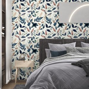 Papel Tapiz Autoadhesivo con Diseño de Hojas Azules Oscuros, 17.4'' x 118'', Vinilo Decorativo Fácil de Despegar e Instalar - Product Image 2