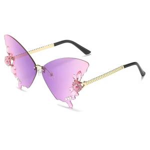 New Luxury Diamond Metal Gold Children Unisex Sunglasses <b>Large</b> <b>Frame</b> Butterfly Fashion Oversized - Product Image 5