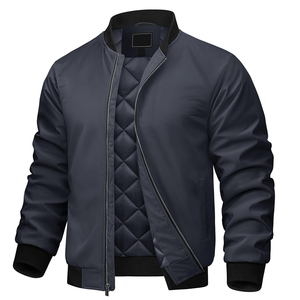 Chaqueta Bomber Azul Marino para Hombre, Cierre de Cremallera, Cuello Alto, Resistente al Viento, Informal, para Otoño, Corte Regular, Relleno de Poliéster - Product Image 1