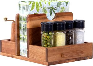 Porte-serviettes en bois pour salière et poivrière – Organiseur de cuisine pour serviettes et condiments - Product Image 3