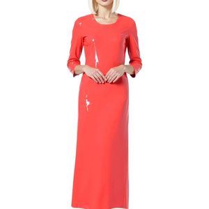 Red PU <b>Maxi</b> <b>Dress</b> O-Neck Three Quarter Sleeve Sheath Fitted Party Wear Solid Color All Seasons - Product Image 6