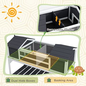 Terrario per Tartarughe Grigio con Portalampada Regolabile e Ripiano Portaoggetti, Doppia Casetta Principale, Coperchio Apribile, Rettangolare, Motivo Solido - Product Image 3